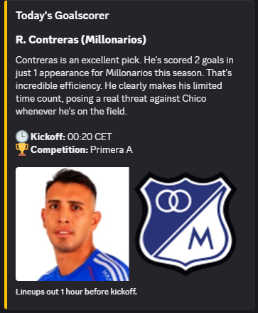 BetBot /scorer command showing goalscorer pick with player photo